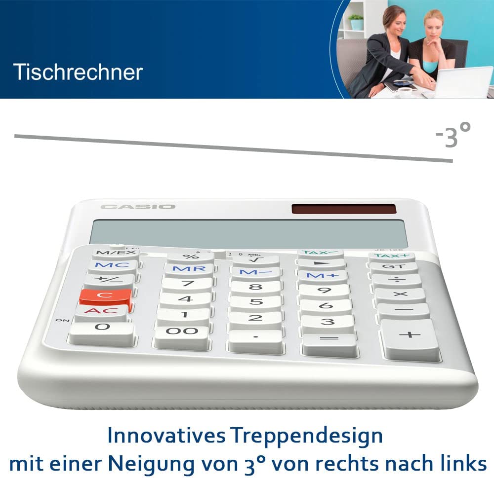 CASIO JE-12E-WE Compact Ergonomic Desk Calculator 12-Digit