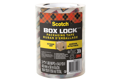 Scotch Box Lock Clear Packaging Tape, 48 mm x 50 m, 3 Rolls/Pack, Shipping and Mailing Tape, Strong Packing Tape