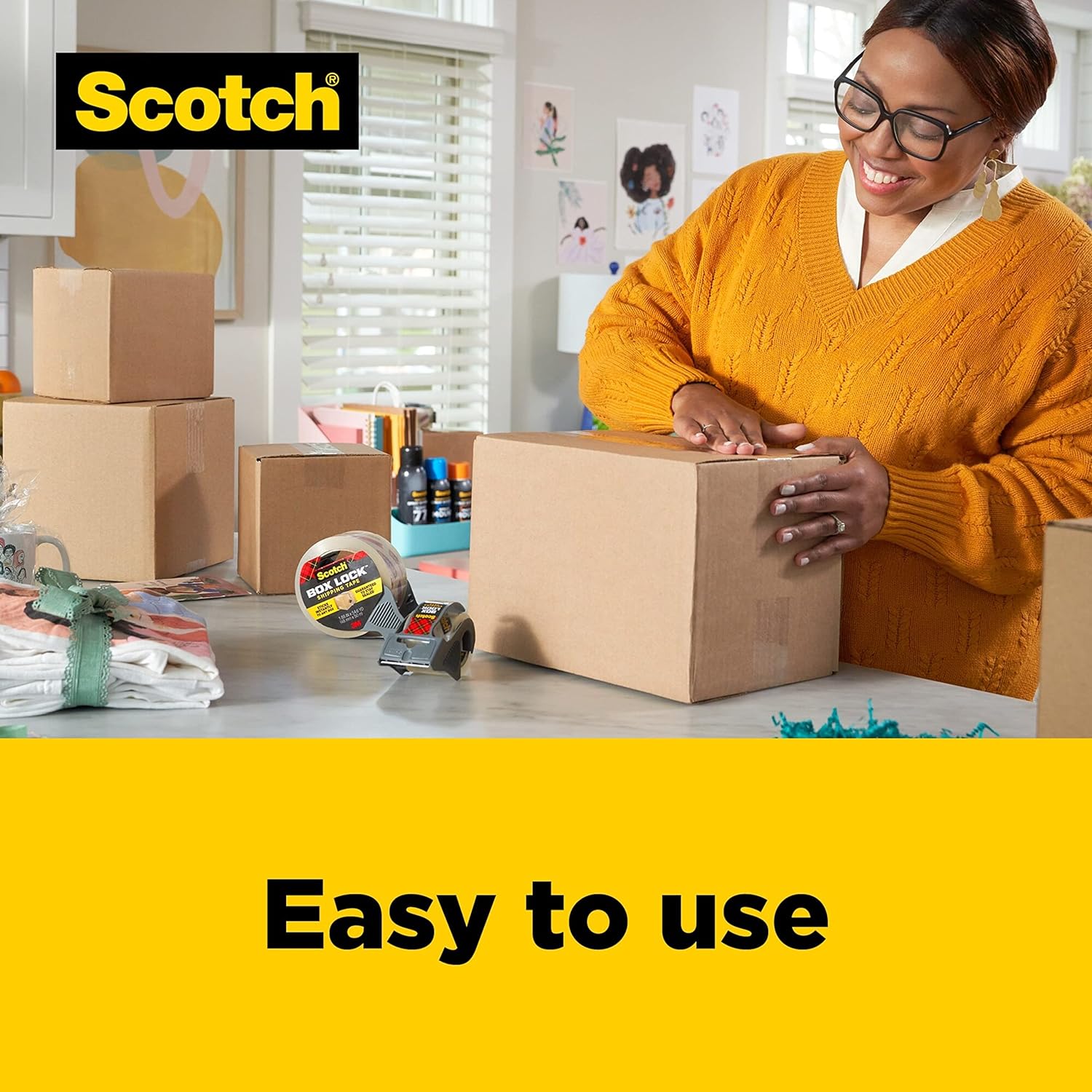 Scotch Box Lock Clear Packaging Tape, 48 mm x 20.3 m, 1 Roll with Dispenser, Shipping and Mailing Tape, Strong Packing Tape