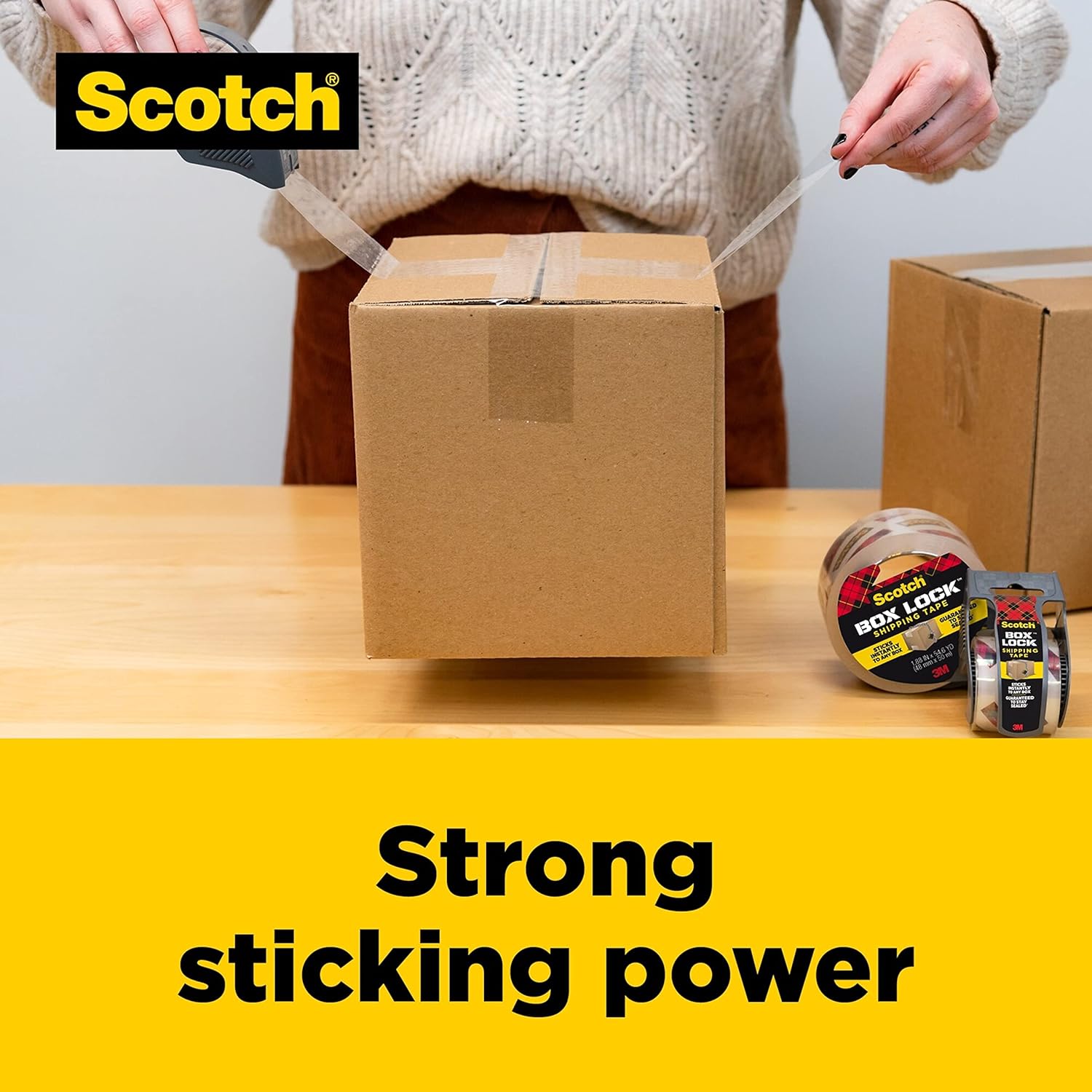 Scotch Box Lock Clear Packaging Tape, 48 mm x 20.3 m, 1 Roll with Dispenser, Shipping and Mailing Tape, Strong Packing Tape