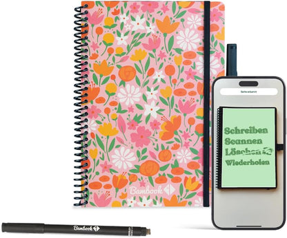 Bambook Floral Notebook - Soft Cover - A5 - Blank & Ruled - Reusable Notebook, Notebook, Reusable Notebook