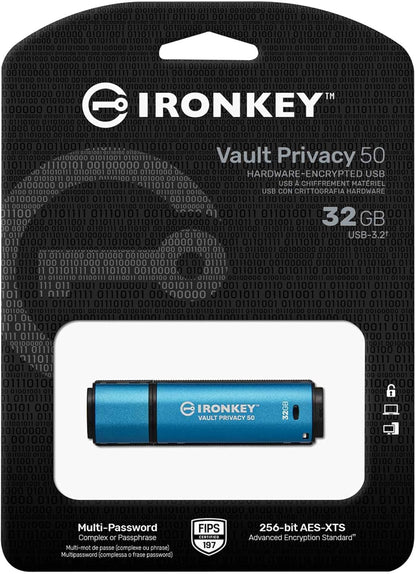 Kingston IronKey Vault Privacy 50 FIPS 197 Certified & XTS-AES 256-bit Encrypted USB Drive for Data Protection - IKVP50/