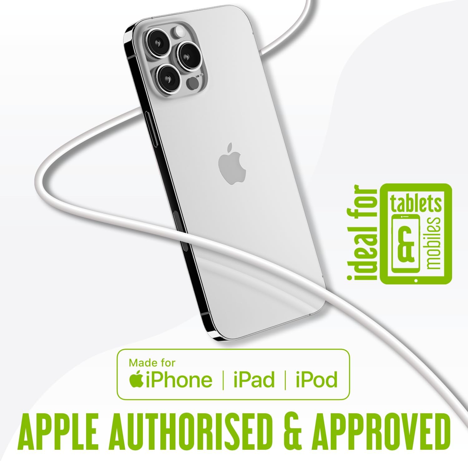 Juice Apple iPhone Lightning 2 m Charger and Sync Cable for Apple iPhone 13, 13 Pro, 12, 12 Mini, SE, 11, XS, XR, X, 8, 7, 6, 5, iPad, Pro, Air, Mini, Airpods Pro