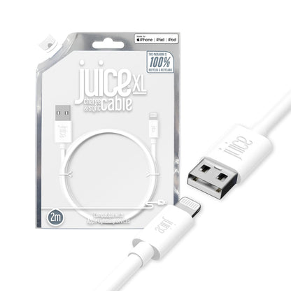 Juice Apple iPhone Lightning 2 m Charger and Sync Cable for Apple iPhone 13, 13 Pro, 12, 12 Mini, SE, 11, XS, XR, X, 8, 7, 6, 5, iPad, Pro, Air, Mini, Airpods Pro
