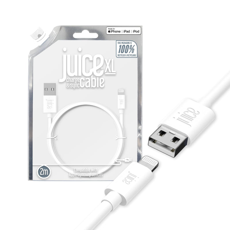 Juice Apple iPhone Lightning 2 m Charger and Sync Cable for Apple iPhone 13, 13 Pro, 12, 12 Mini, SE, 11, XS, XR, X, 8, 7, 6, 5, iPad, Pro, Air, Mini, Airpods Pro