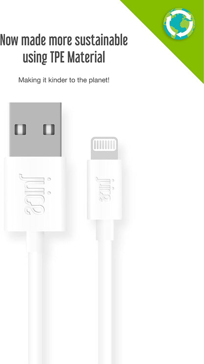 Juice Apple iPhone Lightning 2 m Charger and Sync Cable for Apple iPhone 13, 13 Pro, 12, 12 Mini, SE, 11, XS, XR, X, 8, 7, 6, 5, iPad, Pro, Air, Mini, Airpods Pro