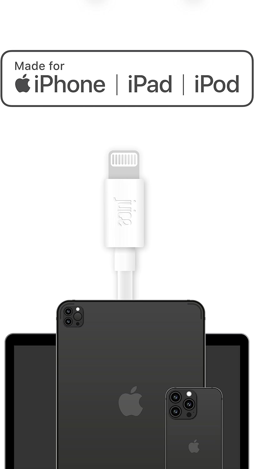 Juice Apple iPhone Lightning 2 m Charger and Sync Cable for Apple iPhone 13, 13 Pro, 12, 12 Mini, SE, 11, XS, XR, X, 8, 7, 6, 5, iPad, Pro, Air, Mini, Airpods Pro