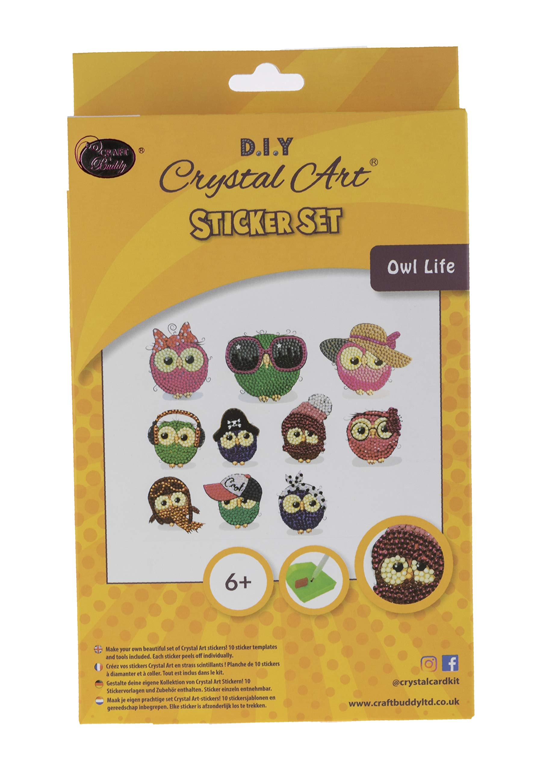 Craft Buddy Crystal Art CAMK-2020SET2 Owl Life, 21x27cm Crystal Art Sticker Set