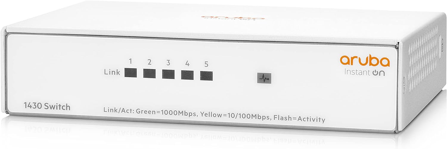Aruba Instant On 1430 5-Port Gb Unmanaged Layer 2 Ethernet Switch | 5x 1G | Fan-less | UK Cord (R8R44A#ACC) 5 Port Non PoE