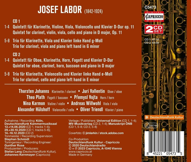 Josef Labor: Quintet for Clarinet, Op. 11/Quintet in D/...