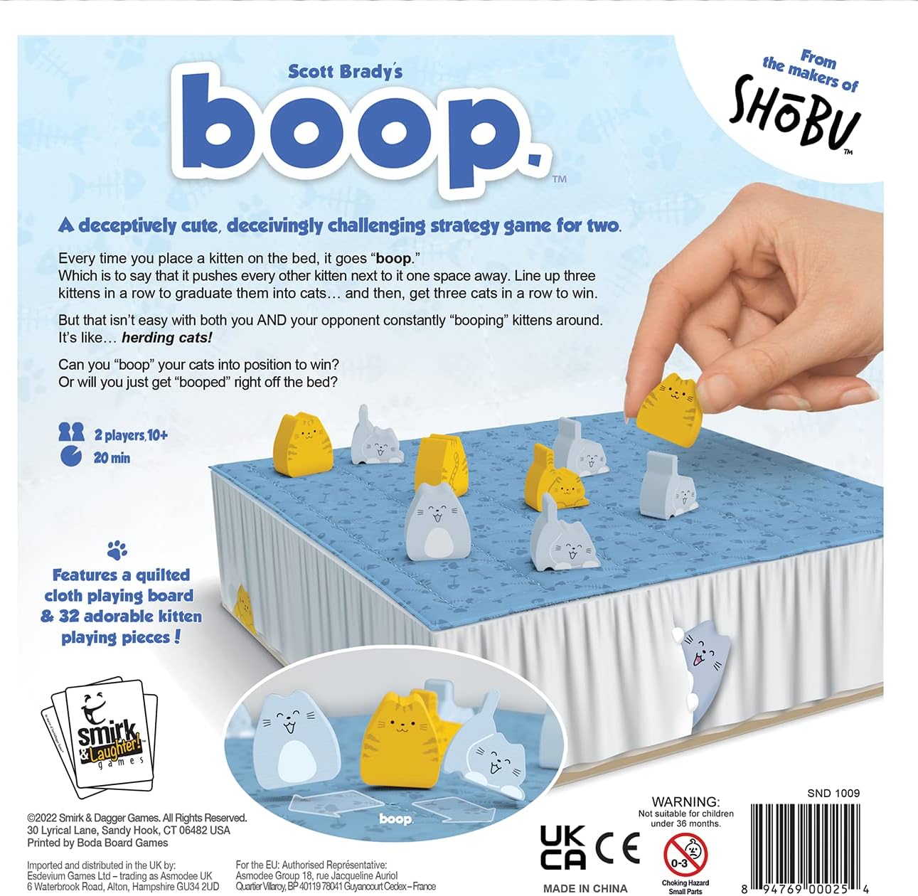 Smirk & Dagger BOOP: Adorable 2 Player Strategy Board Game, with 32 Cat and Kitten Pieces, Makes a Great Gift for Couples, Family, Adults and Kids Ages 10 and Up