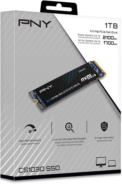 PNY CS1030 1TB M.2 NVMe PCIe Gen3 x4, 2100MB/s Read Speed, 1700MB/s Write Speed Internal Solid State Drive (SSD