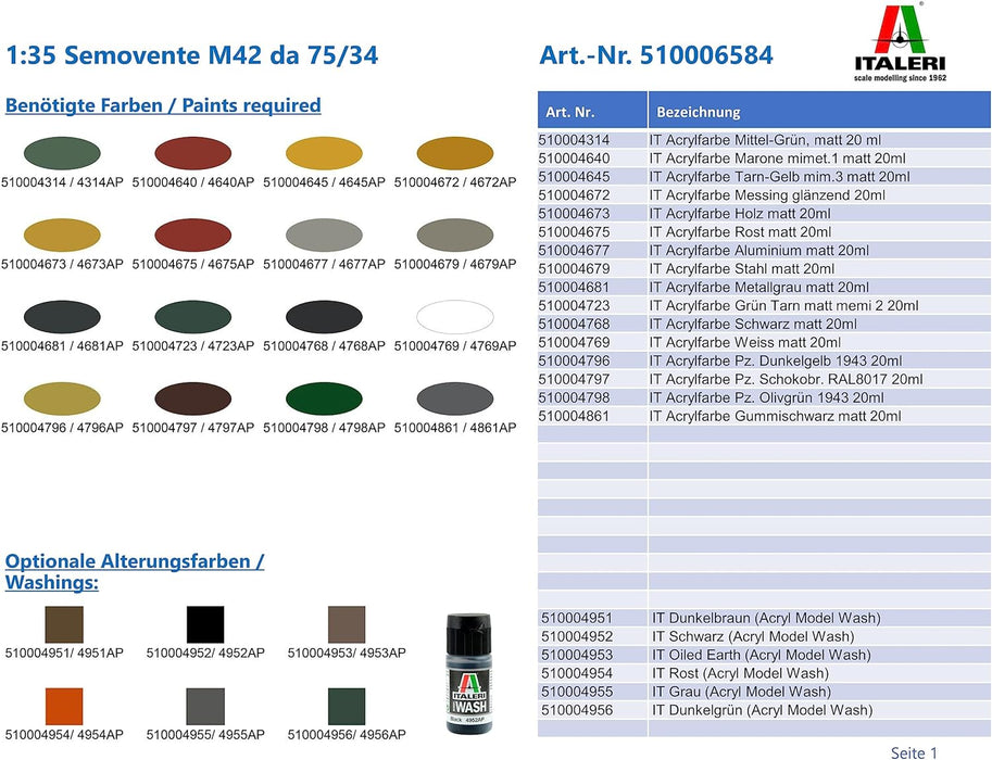 Italeri IT6584 6584 Self Propelled M42 75/34, Scale 1:35, Plastic Kit, Modeling
