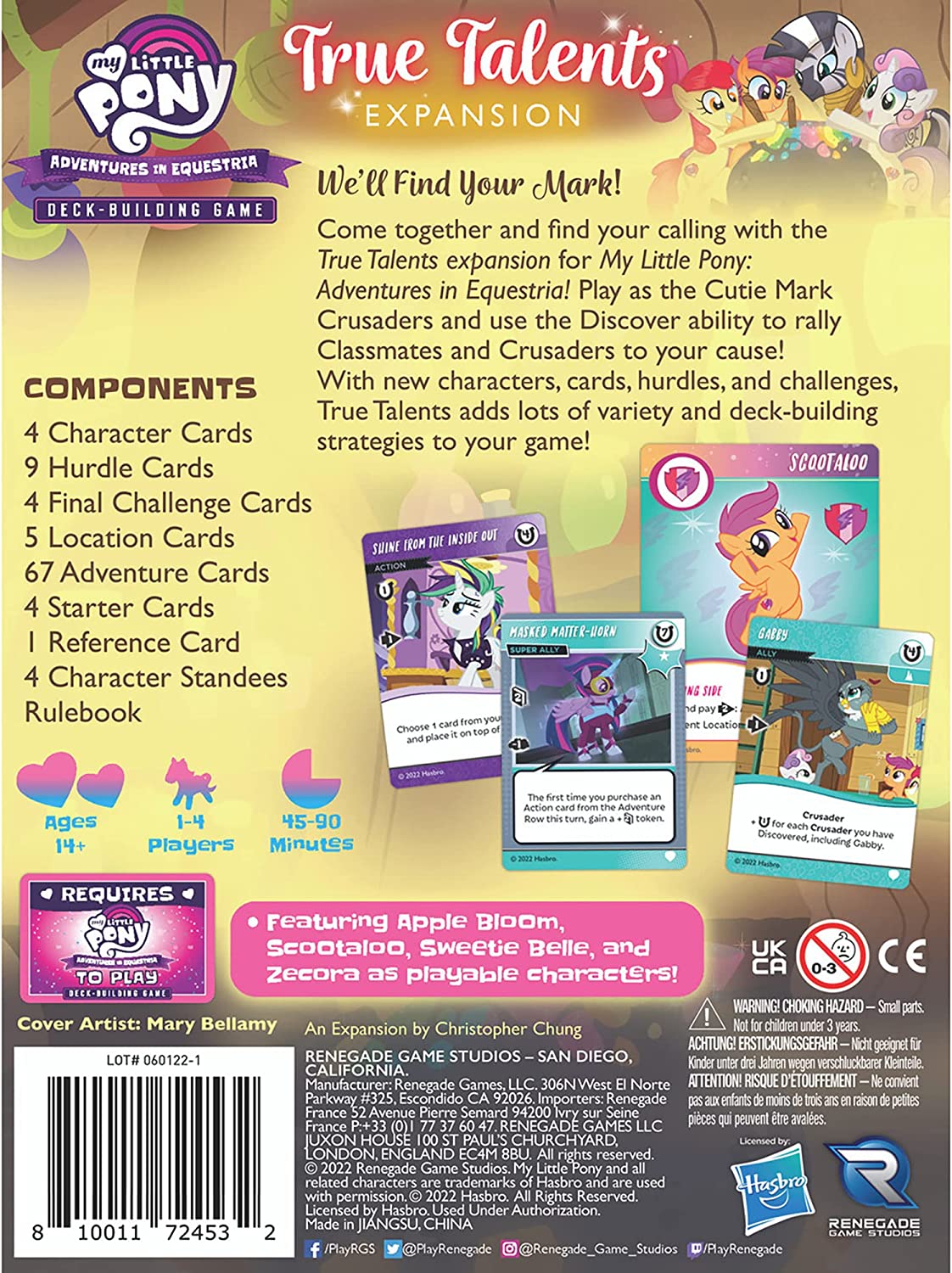 My Little Pony: Adventures in Equestria Juego de construcción de cubiertas True Talents Expansion Nuevos personajescartasdesafíos y más, Renegade Game Studios, a partir de 14 años, 14 jugadores