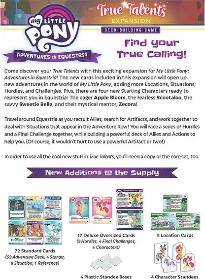 My Little Pony: Adventures in Equestria Juego de construcción de cubiertas True Talents Expansion Nuevos personajescartasdesafíos y más, Renegade Game Studios, a partir de 14 años, 14 jugadores