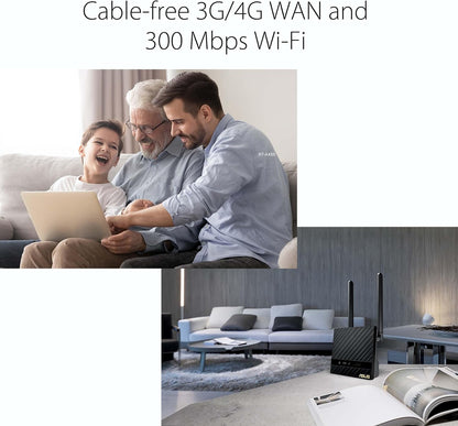 ASUS 4G-N16 Wi-Fi N300, LTE Cat. 4, Wi-Fi Modem Router, 3G/4G support , Plug and surf, wide coverage with 2x LTE antenna, LTE broadband speed up to 150 Mbit/s SIM Slot Unlocked 3 year warranty