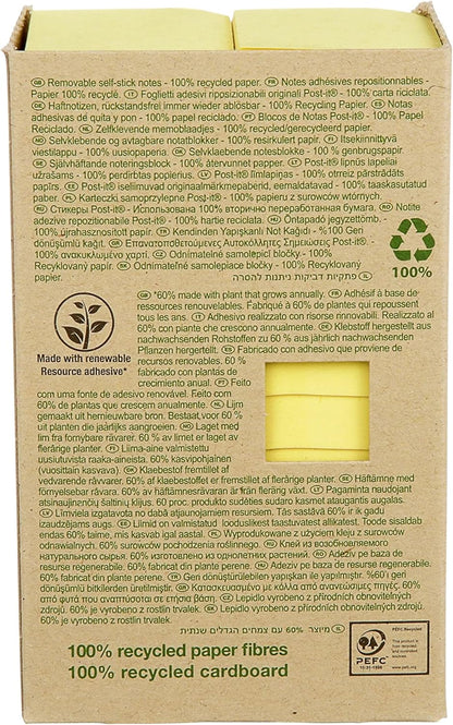 Post-it® Canary™ Yellow Recycled Notes - Tower Pack of 24 Pads - 38x51mm