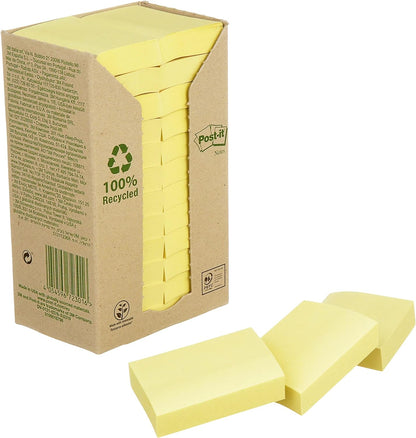 Post-it® Canary™ Yellow Recycled Notes - Tower Pack of 24 Pads - 38x51mm