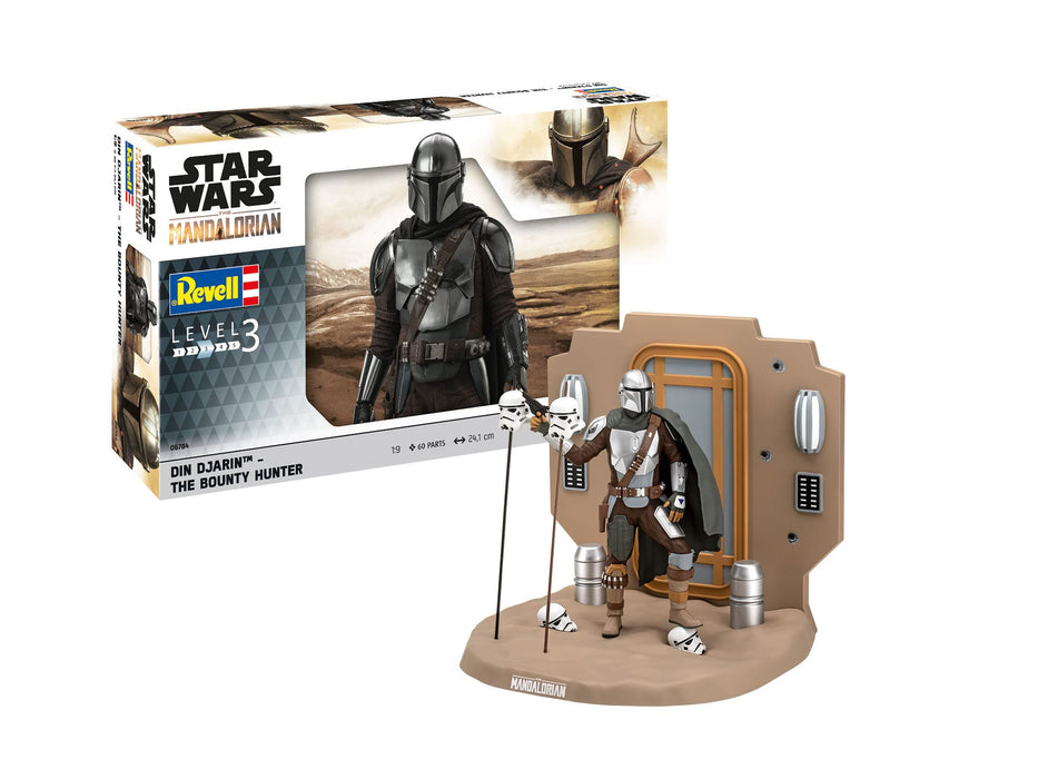 Revell 06784 Star Wars: The Mandalorian Din Djarin™ - The Bounty Hunter 1:9 Scale Unbuilt/Unpainted Plastic Model Kit with Diorama Base