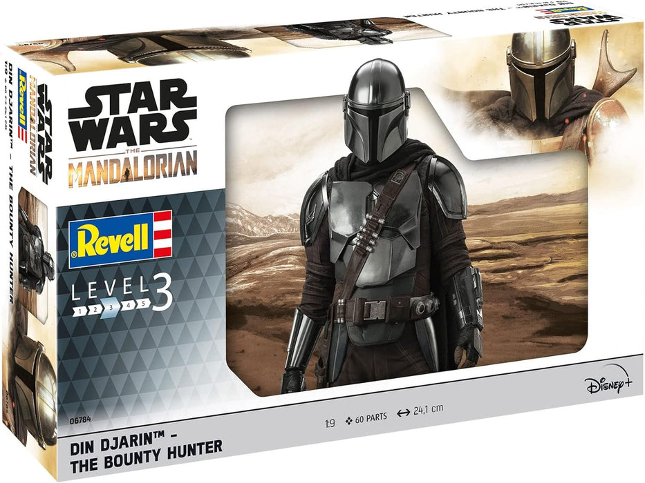 Revell 06784 Star Wars: The Mandalorian Din Djarin™ - The Bounty Hunter 1:9 Scale Unbuilt/Unpainted Plastic Model Kit with Diorama Base