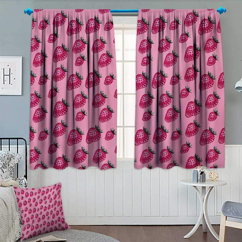 Anhounine Fruit,Blackout Curtain,Pop Art Style Strawberry Pattern Vibrant Toned Retro Fresh Fashion Graphic,Room Darkening Curtains,Pale Pink Magenta,W96 x L108 inch 96"xL108" Color05