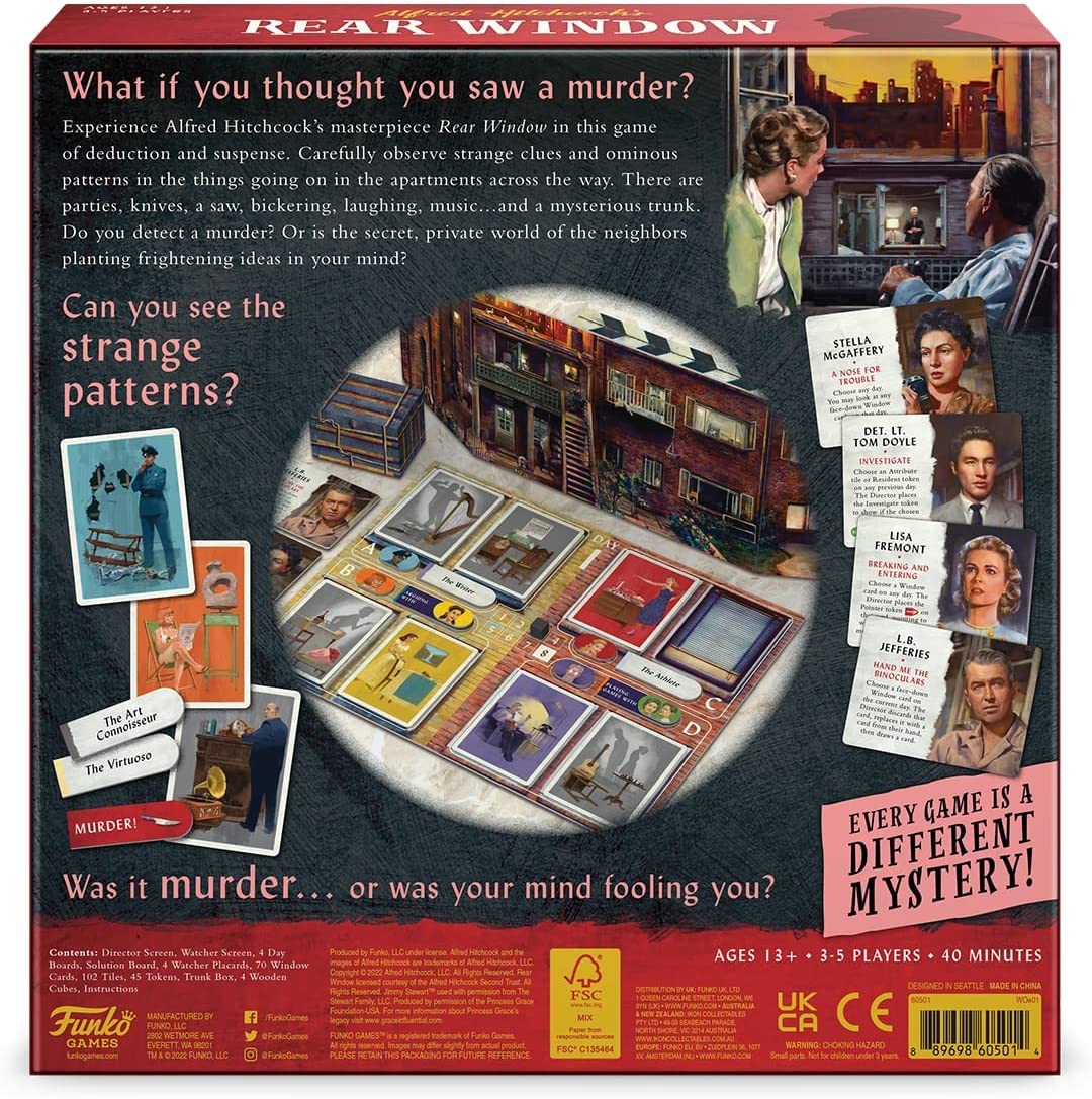 Funko Games: Alfred Hitchcock's Rear Window | Cooperative Murder Mystery Strategy Board Game | Including Real-life Hollywood Legends | For 3-5 Players Ages 13+