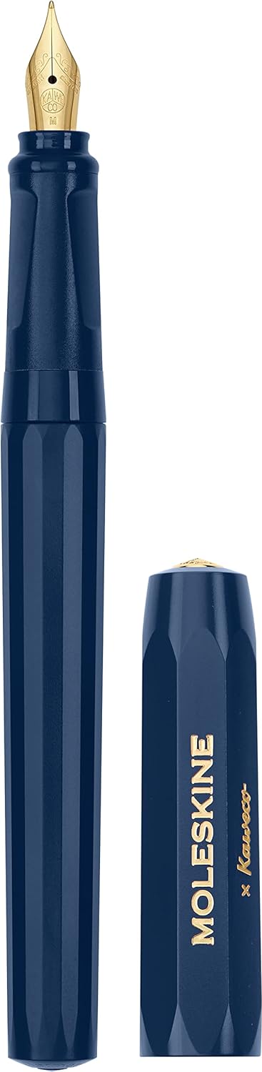 Moleskine x Kaweco Fountain Pen in ABS plastic with Gold-Plated Size M Nib for Writers, Note-Takers, Blue Ink Cartridge Included, Color Blue