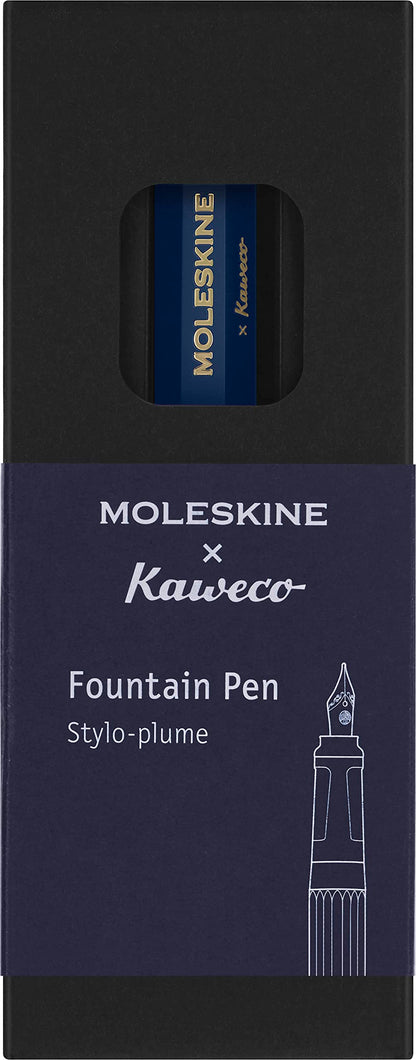 Moleskine x Kaweco Fountain Pen in ABS plastic with Gold-Plated Size M Nib for Writers, Note-Takers, Blue Ink Cartridge Included, Color Blue