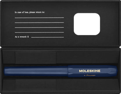 Moleskine x Kaweco Fountain Pen in ABS plastic with Gold-Plated Size M Nib for Writers, Note-Takers, Blue Ink Cartridge Included, Color Blue
