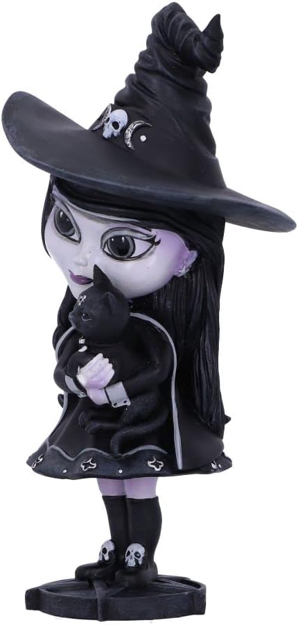 Nemesis Now Cult Cuties Hexara Witch Figurine 15cm, Resin, Black, Cute Witch and Feline Companion Figurine, Perfect Addition to Gothic Collection, Cast in the Finest Resin, Expertly Hand-Painted