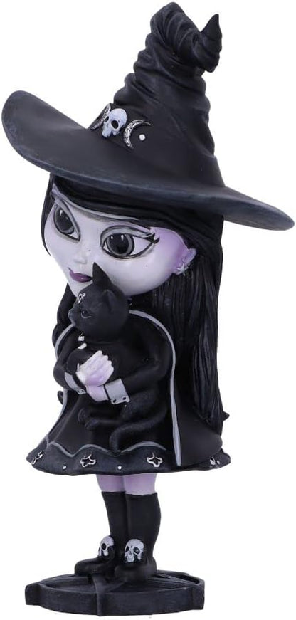 Nemesis Now Cult Cuties Hexara Witch Figurine 15cm, Resin, Black, Cute Witch and Feline Companion Figurine, Perfect Addition to Gothic Collection, Cast in the Finest Resin, Expertly Hand-Painted