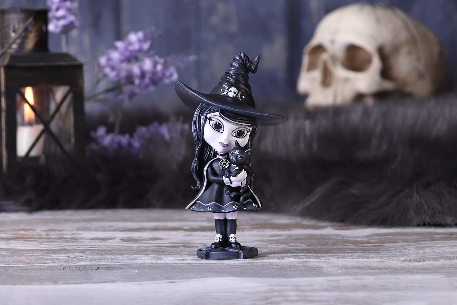 Nemesis Now Cult Cuties Hexara Witch Figurine 15cm, Resin, Black, Cute Witch and Feline Companion Figurine, Perfect Addition to Gothic Collection, Cast in the Finest Resin, Expertly Hand-Painted