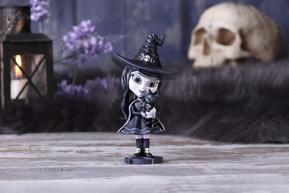 Nemesis Now Cult Cuties Hexara Witch Figurine 15cm, Resin, Black, Cute Witch and Feline Companion Figurine, Perfect Addition to Gothic Collection, Cast in the Finest Resin, Expertly Hand-Painted
