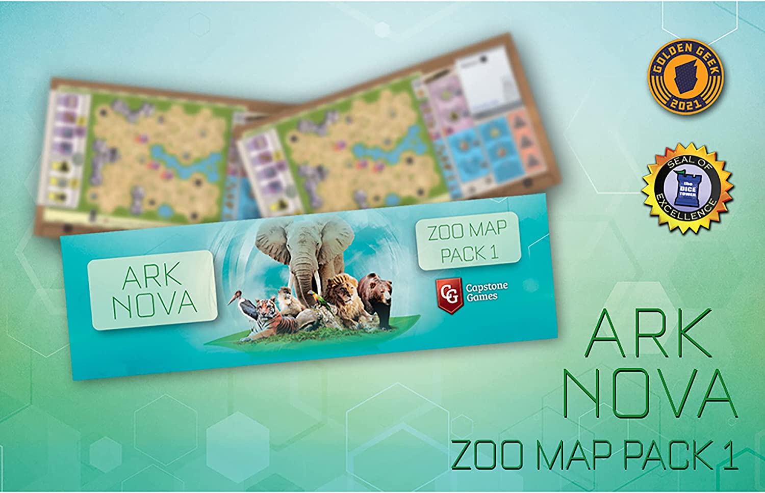 Capstone Games Ark Nova: Zoo Map Pack 1 - Paquete de accesorios de juego, amplía tu colección, todas las nuevas mecánicas y diseños para explorar