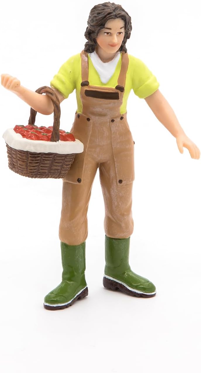 PAPO FARMYARD FRIENDS Tiere Figurine, 39219 Woman Farmer with Basket, Multicolour