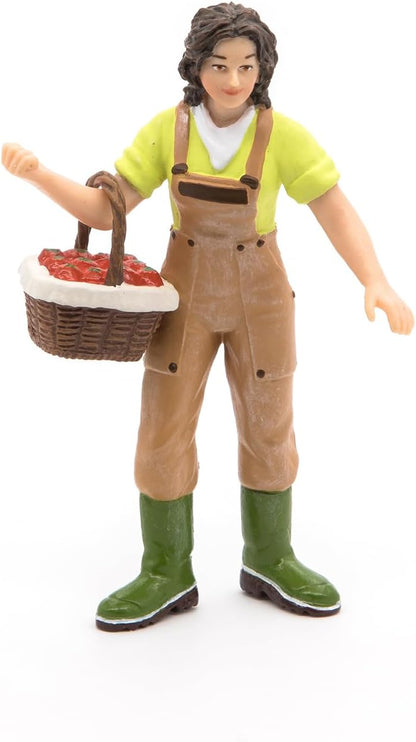 PAPO FARMYARD FRIENDS Tiere Figurine, 39219 Woman Farmer with Basket, Multicolour