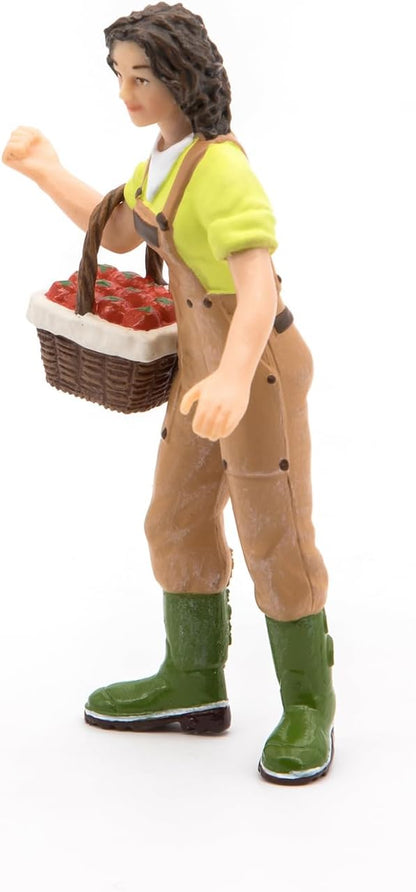 PAPO FARMYARD FRIENDS Tiere Figurine, 39219 Woman Farmer with Basket, Multicolour