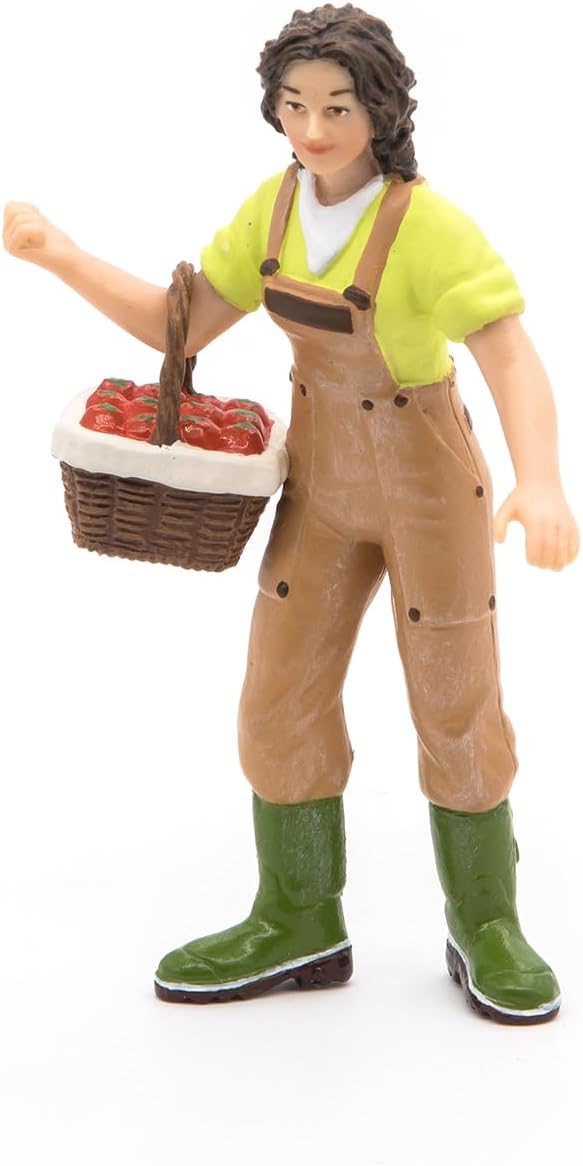 PAPO FARMYARD FRIENDS Tiere Figurine, 39219 Woman Farmer with Basket, Multicolour