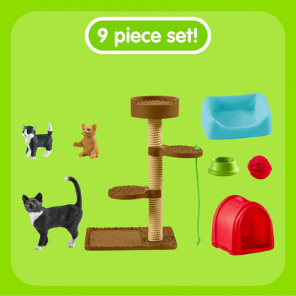 schleich Farm World 42501 Cute Cats and Kittens Playtime Figurine Set - 9-Piece Realistic Mother Cat and Baby Kitten Figurine Small Playset - Toy Animals for Boys and Girls, Gift for Kids Ages 3+