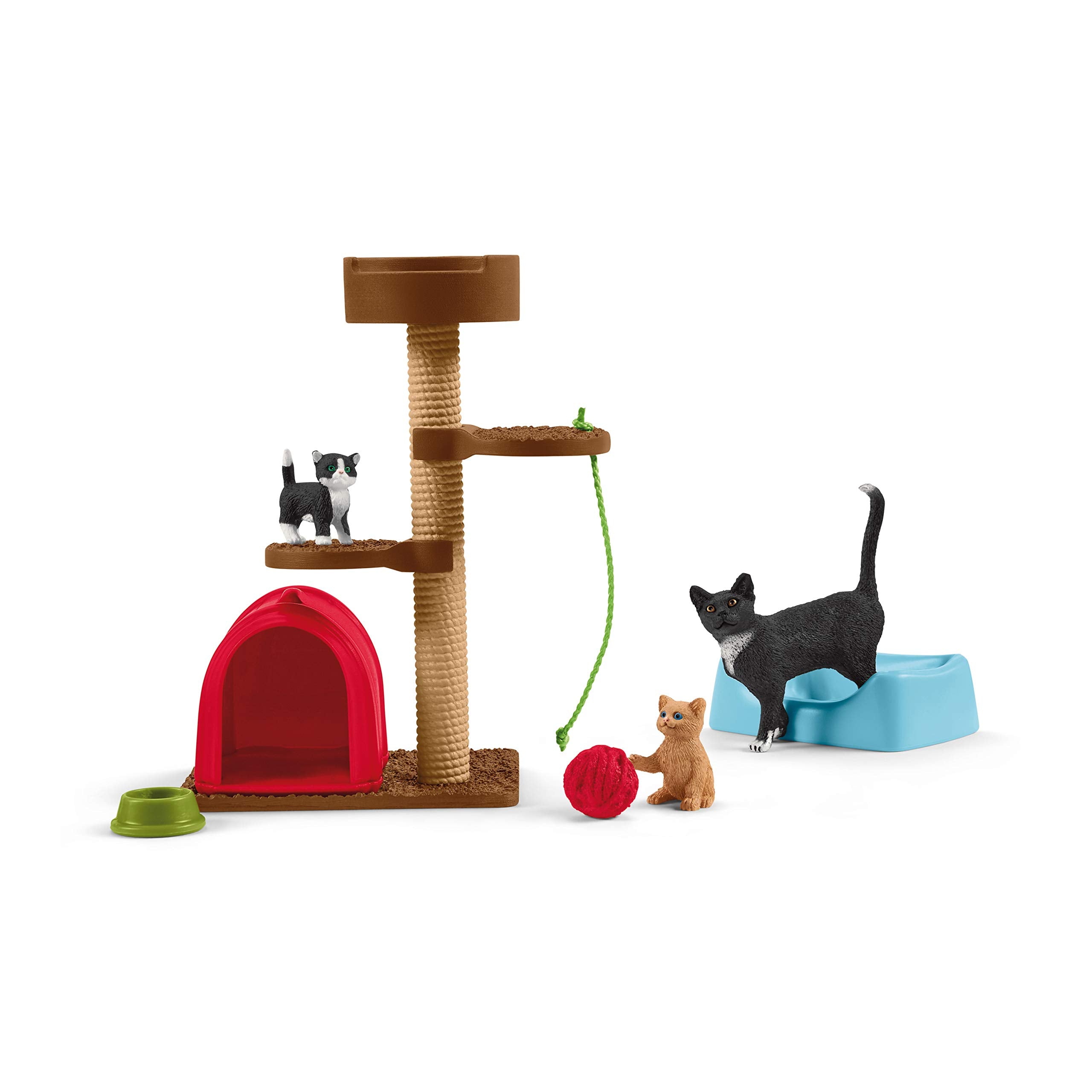 schleich Farm World 42501 Cute Cats and Kittens Playtime Figurine Set - 9-Piece Realistic Mother Cat and Baby Kitten Figurine Small Playset - Toy Animals for Boys and Girls, Gift for Kids Ages 3+