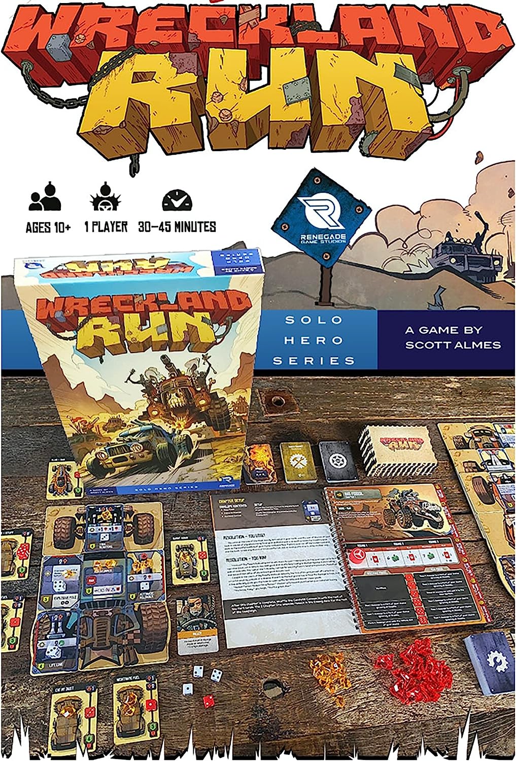 Renegade Games Studios Wreckland Run - Solo Hero Series, Renegade Games, Ages 10+, 1 Player Solo Campaign Game, 30-45 Min Per Campaign