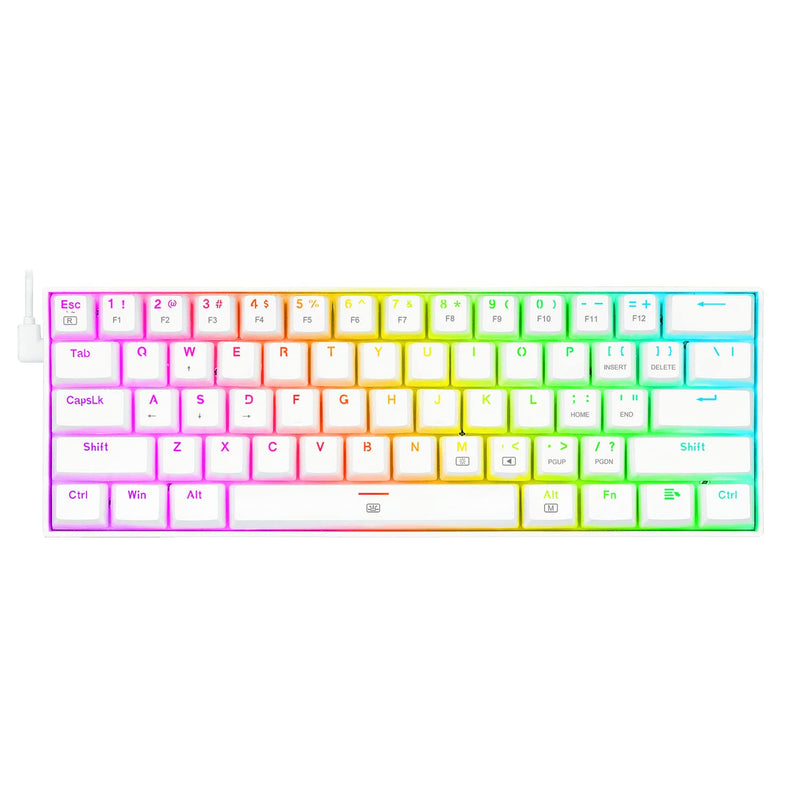Redragon Mechanical Gaming Keyboard White - K630 RGB Dragonborn - Red Switches - Keyboard 60% USB Cable Detachable Type