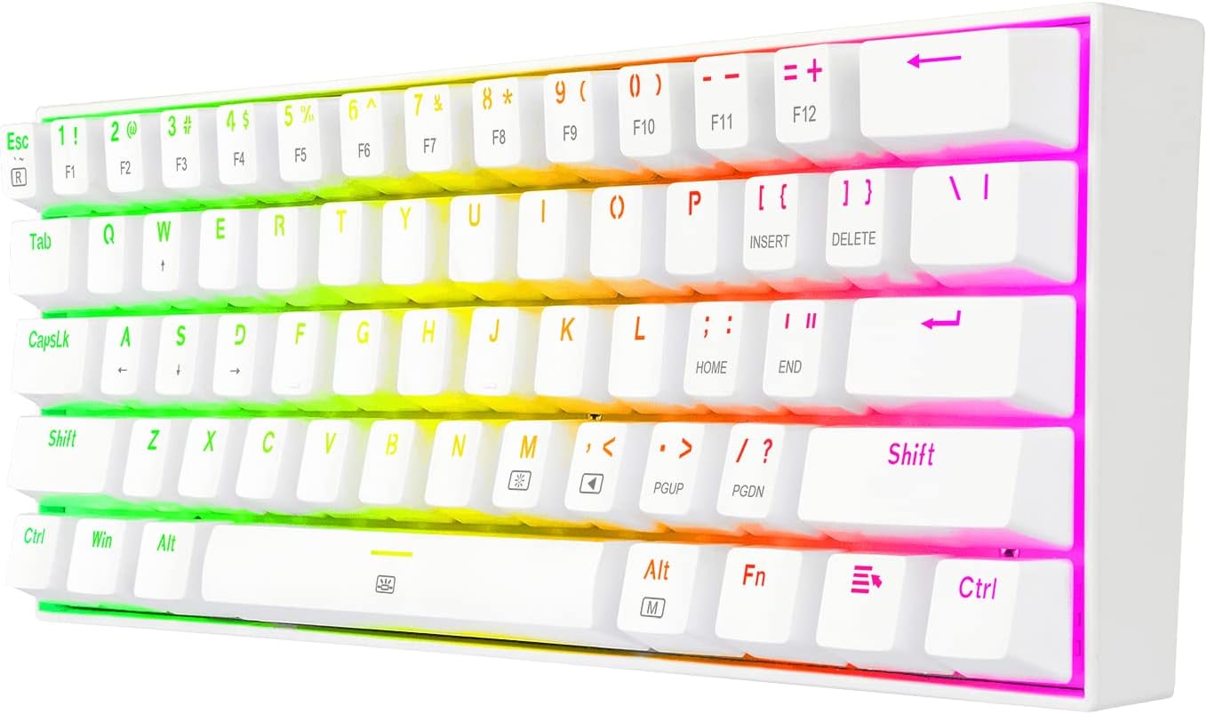 Redragon Mechanical Gaming Keyboard White - K630 RGB Dragonborn - Red Switches - Keyboard 60% USB Cable Detachable Type