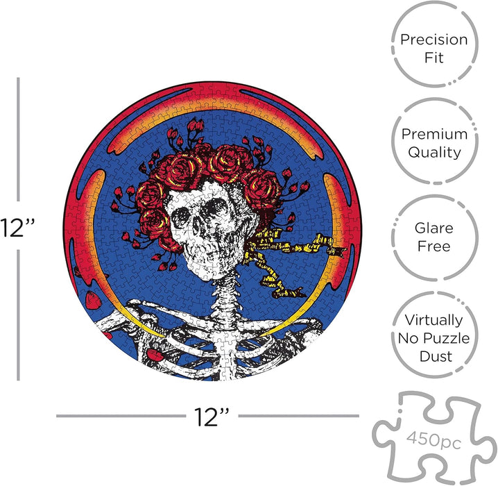 AQUARIUS Grateful Dead Skull & Roses Record Disc Puzzle (450 Piece Jigsaw Puzzle) - Glare Free - Precision Fit - Officially Licensed Merchandise & Collectibles - 12x12 in