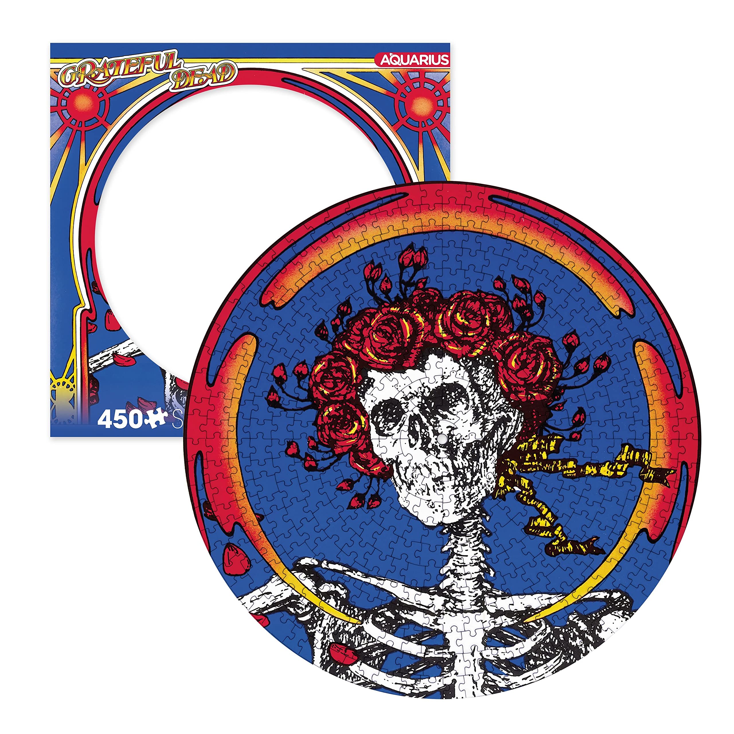 AQUARIUS Grateful Dead Skull & Roses Record Disc Puzzle (450 Piece Jigsaw Puzzle) - Glare Free - Precision Fit - Officially Licensed Merchandise & Collectibles - 12x12 in