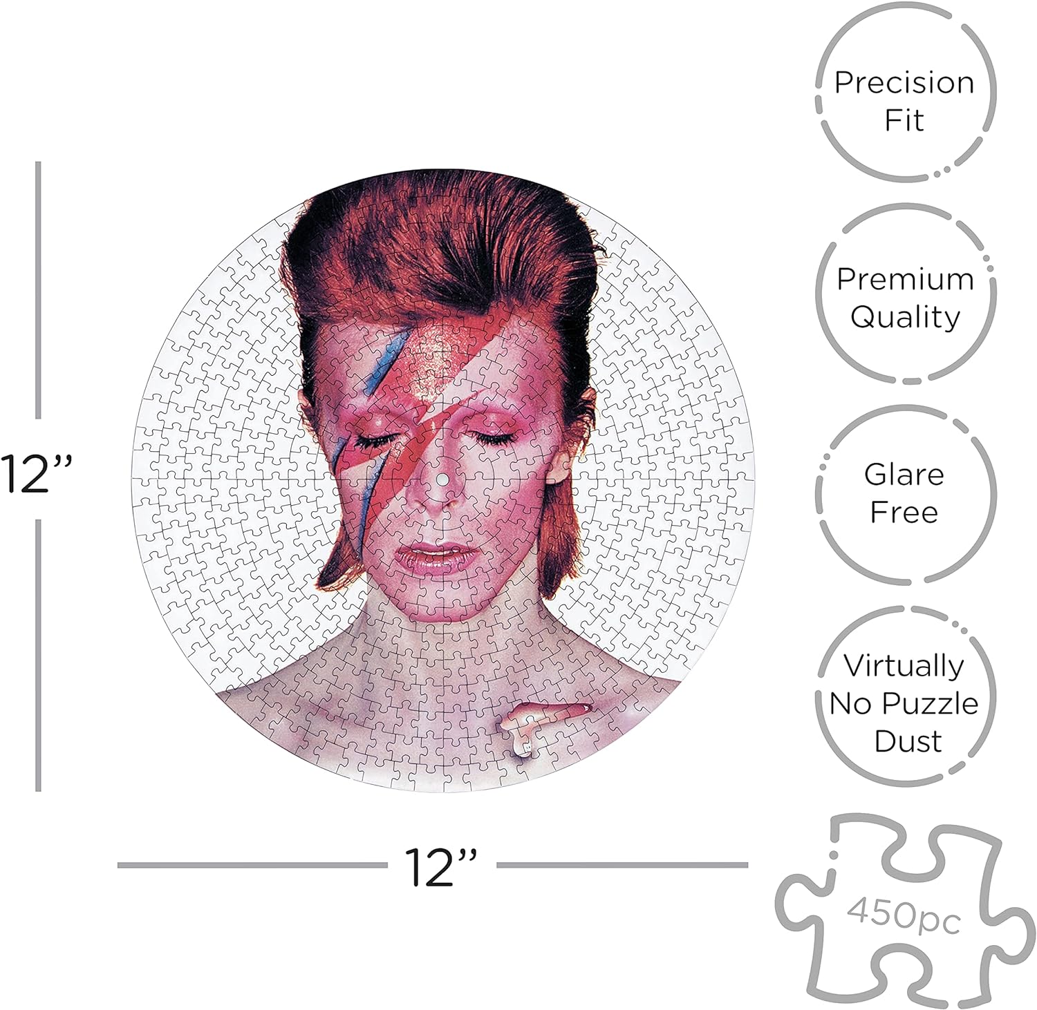 AQUARIUS David Bowie Aladdin Sane Record Disc Puzzle (450 Piece Jigsaw Puzzle) - Glare Free - Precision Fit - Officially Licensed David Bowie Merchandise & Collectibles - 12x12 in