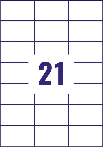 Avery 3652 self-adhesive Multipurpose/copier Labels, 21 labels per A4 Sheet, White (100 Sheets