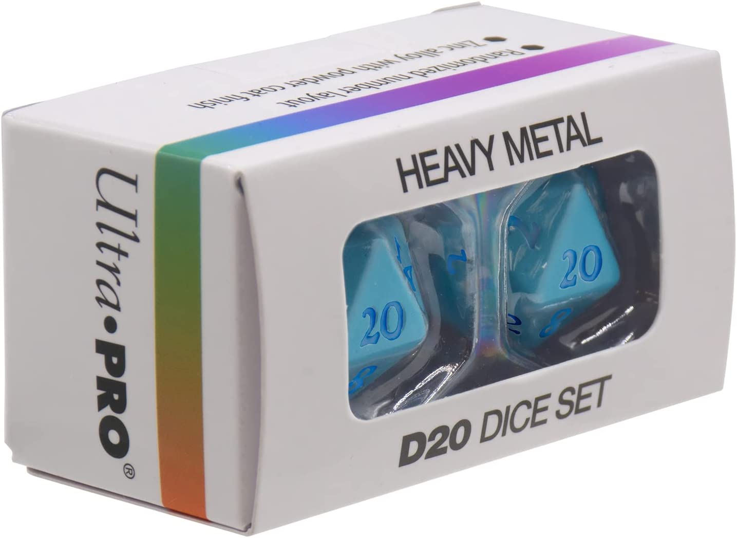 Ultra PRO - Vivid Heavy Metal Dice Set Light Blue 2ct - Up Your Gaming 20 Sided Dice, Role Playing Games, Matte Finish
