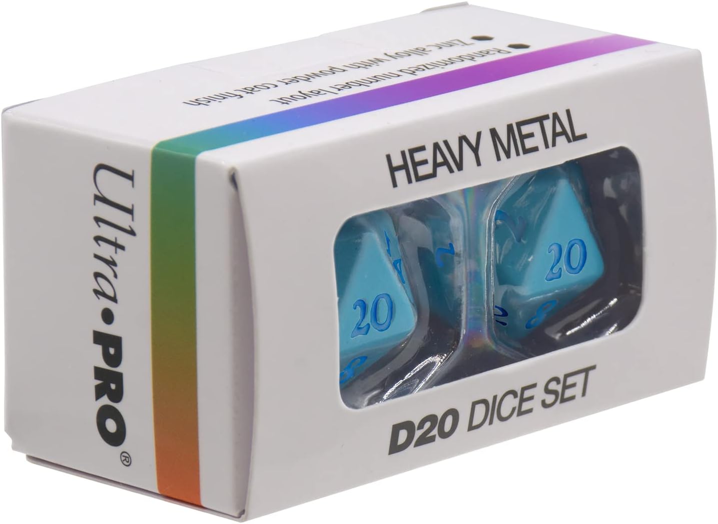 Ultra PRO - Vivid Heavy Metal Dice Set Light Blue 2ct - Up Your Gaming 20 Sided Dice, Role Playing Games, Matte Finish