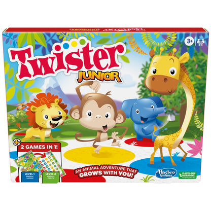 Hasbro Gaming Twister Junior Game, Animal Adventure 2-Sided Mat, 2 Games in 1, Party Game for Kids Ages 3 and Up, Indoor Game for 2-4 Players